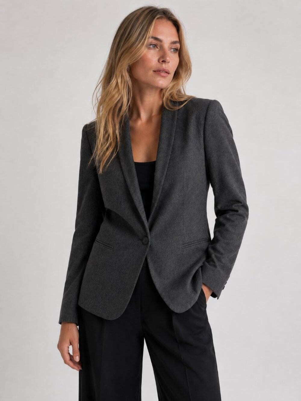 Stella McCartney Charcoal Gray 100% Wool Shawl Collar Blazer Size IT 44